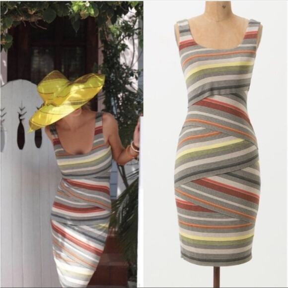 ANTHROPOLOGIE BAILEY44 Cream Black Striped Layered Bodycon Tank Top Mini Dress S - Picture 12 of 13